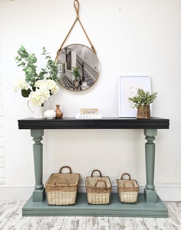 Console Hall Table, Sofa Table, Hand Painted Green And Black