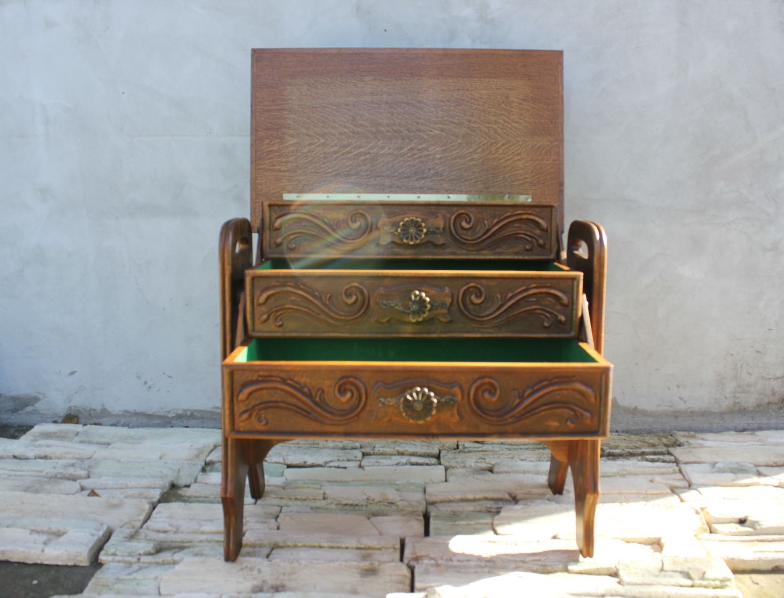 Carved Wood Sewing Cabinet With Accordion Drawers Portable Furniture photo 510.0