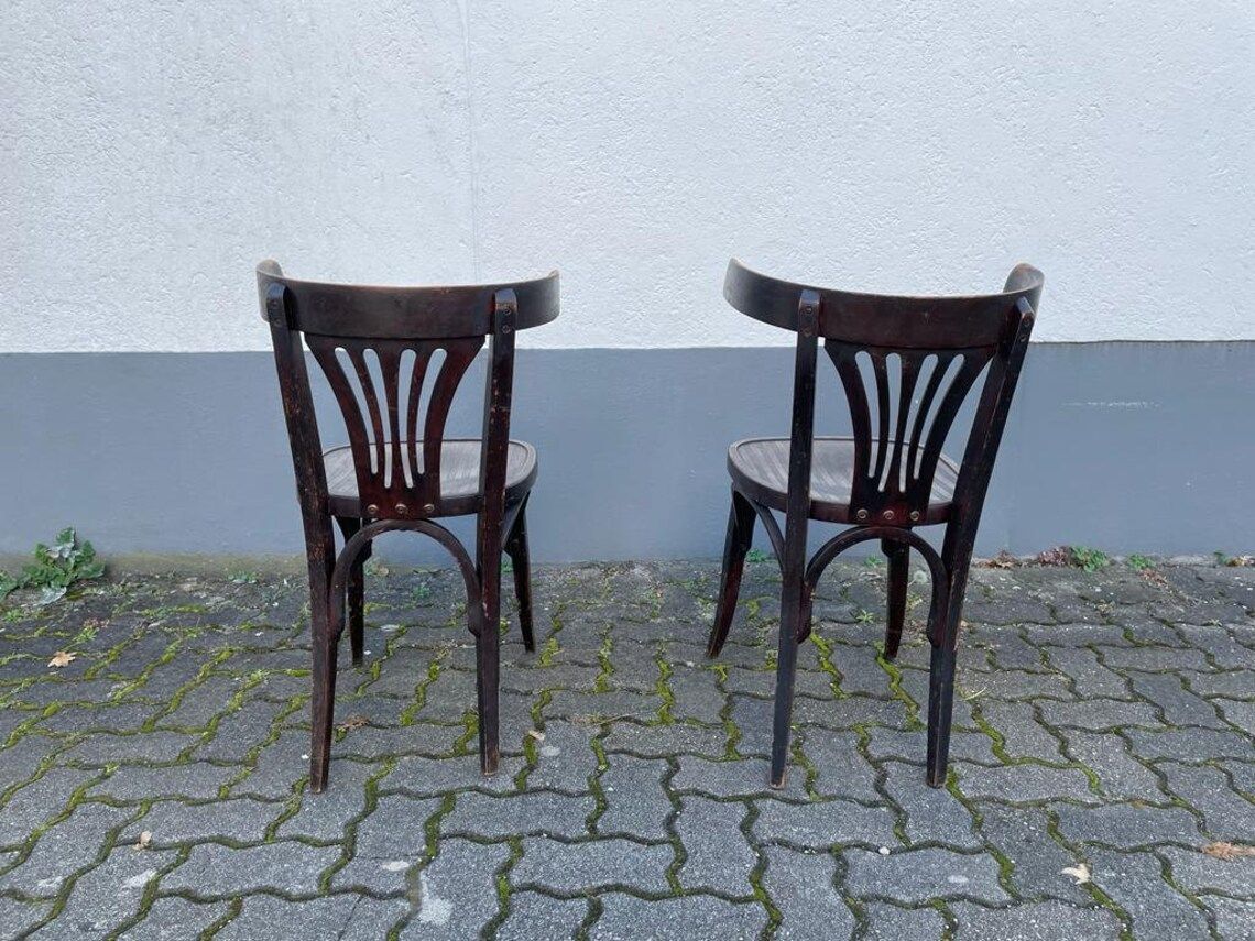 Italian Worn Bentwood Pair Of Chairs, 1950s, Italy photo for sale