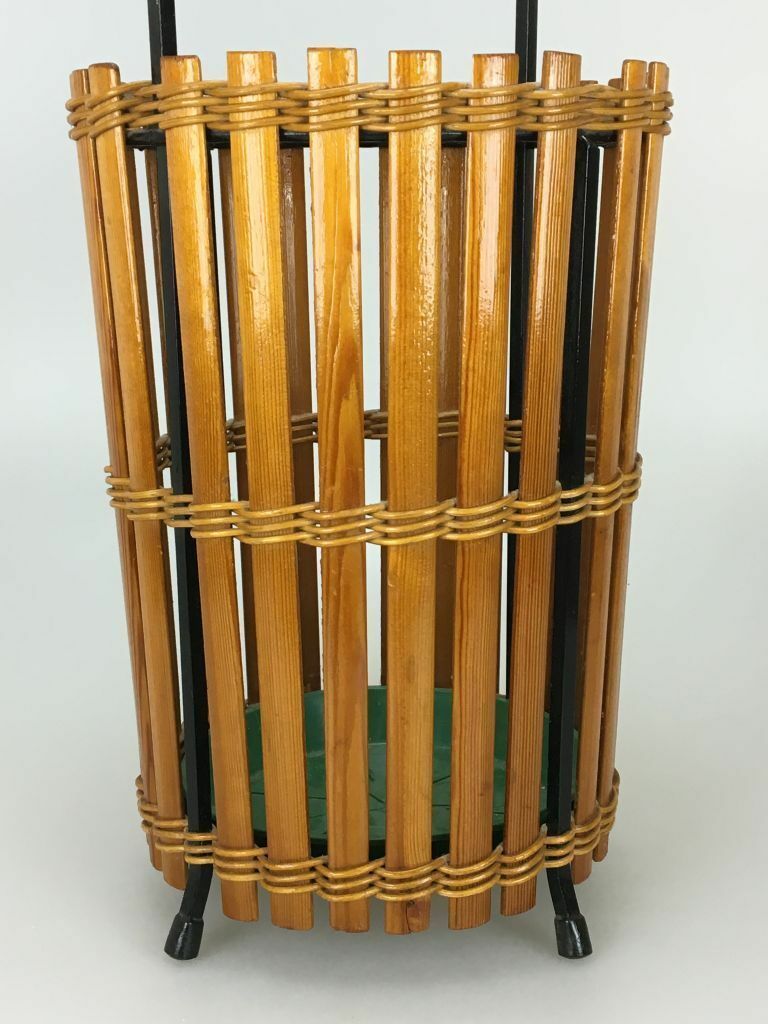 60s 70s Umbrella Stand Umbrella Holder Wood Metal Mid Century Design 60s photo for sale