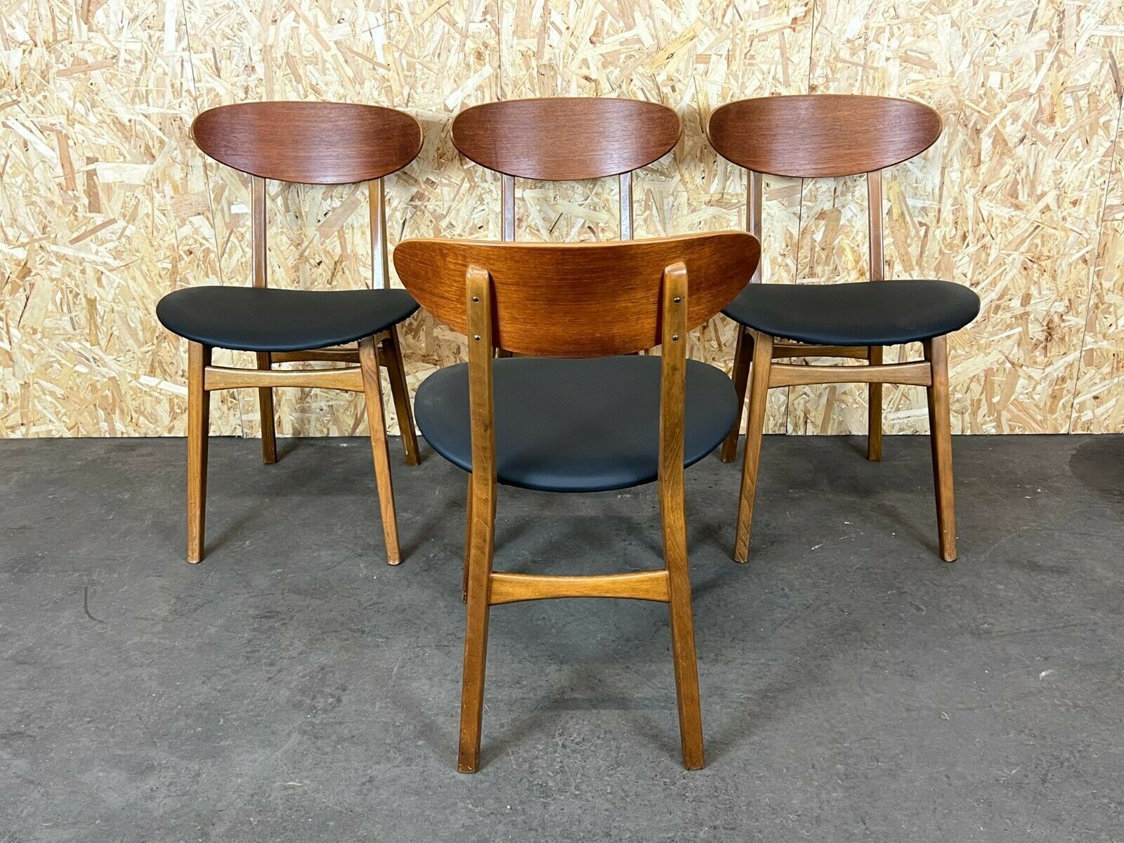 4x 60s 70s Teak Chairs Chair Dining Chair Danish Modern Design 60s 70s photo vintage