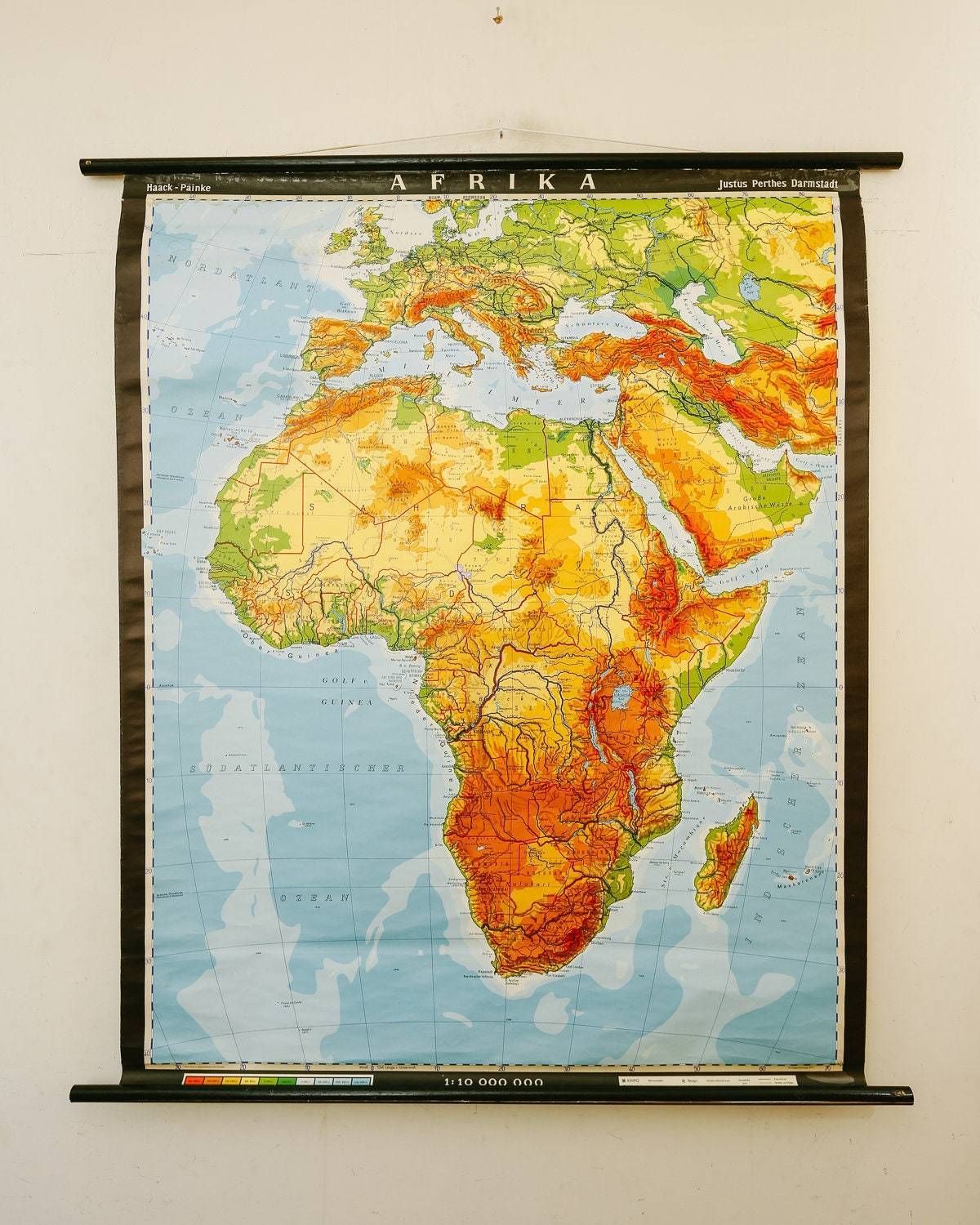 Original Mid Century Large Vintage German Educational School Wall Chart Africa African Continent Map Haack