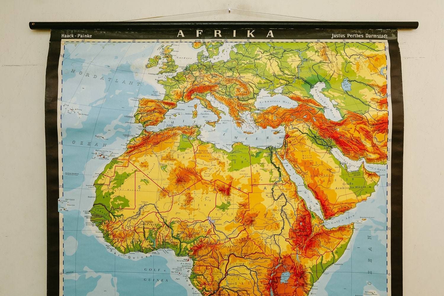 Original Mid Century Large Vintage German Educational School Wall Chart Africa African Continent Map Haack photo for sale