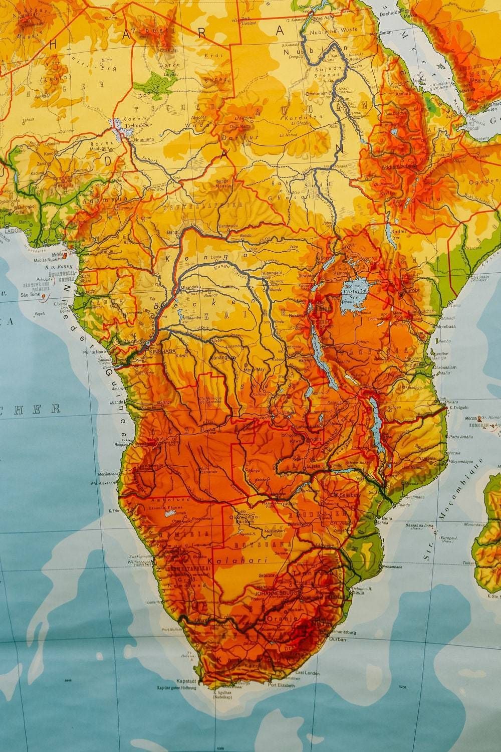 Original Mid Century Large Vintage German Educational School Wall Chart Africa African Continent Map Haack photo 171.0