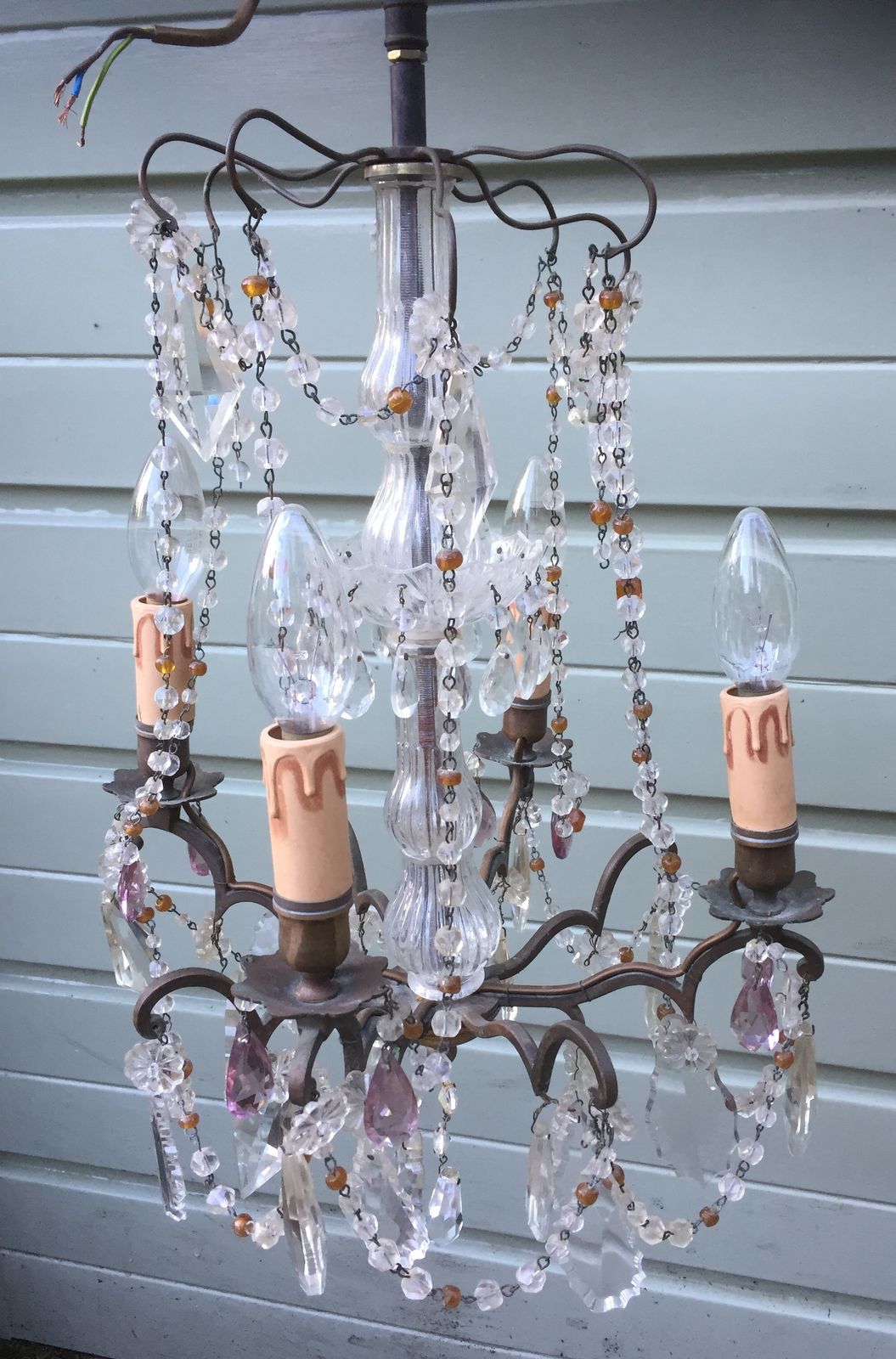 19th Century French Four Branch Glass Chandelier photo furniture