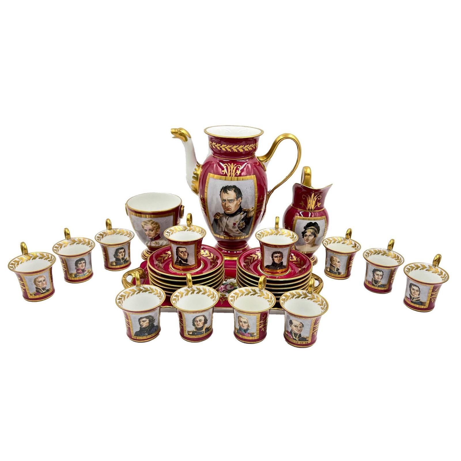 19th Century Paris Porcelain Tea Set Featuring Napoleonic Portraits