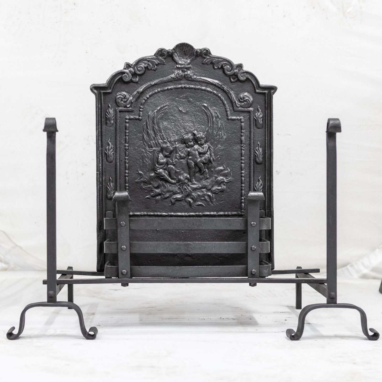 Antique Ornate Fire Basket Grate & Andiron Set photo 1500.0
