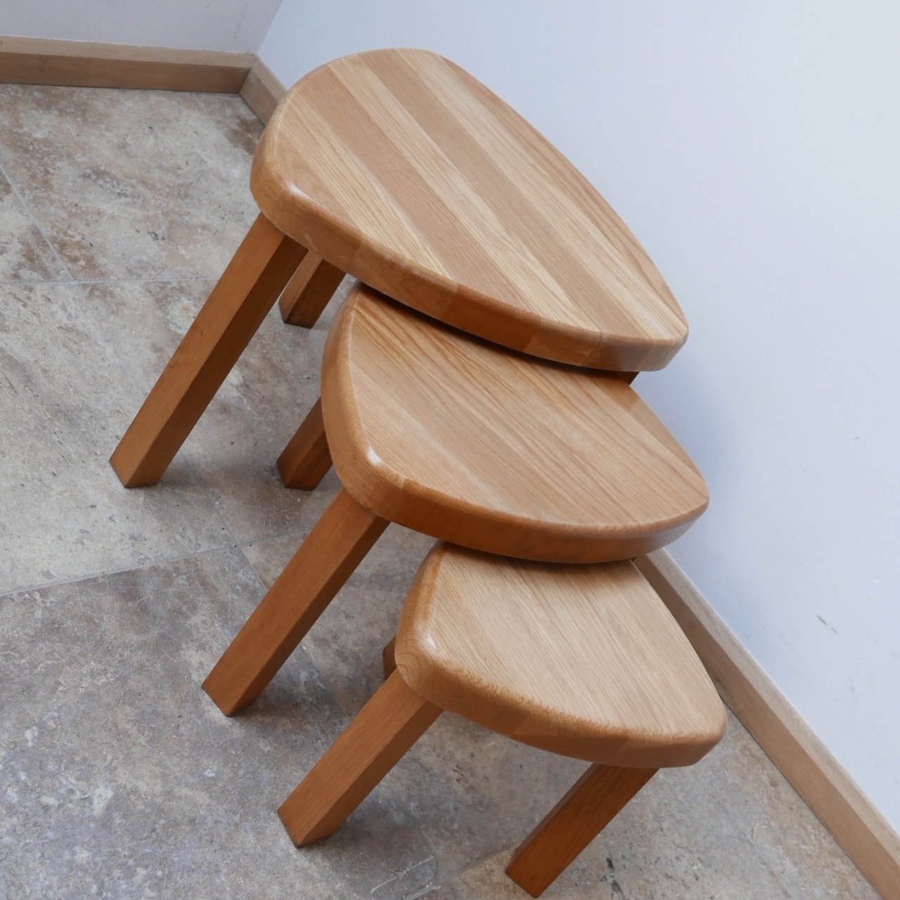 Trio Of Oak Mid Century Nesting Tables In Manner Of Pierre Chapo photo 495.0