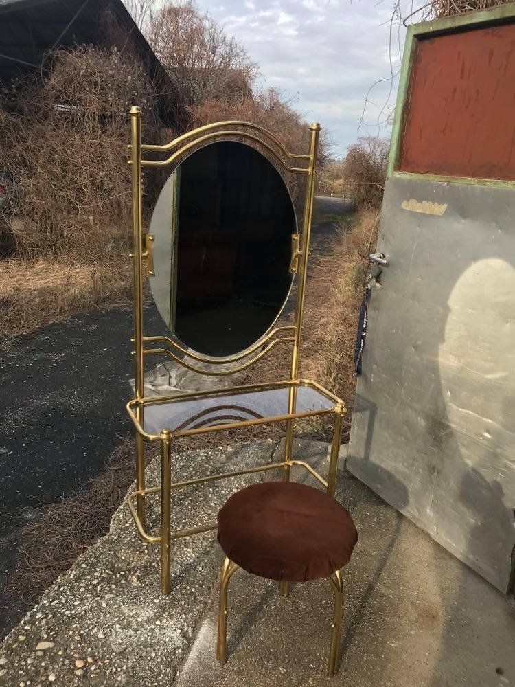 Brass Dressing Table & Stool, 1950s, Set Of 2 photo vinterior