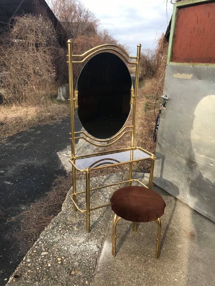 Brass Dressing Table & Stool, 1950s, Set Of 2 photo vintage