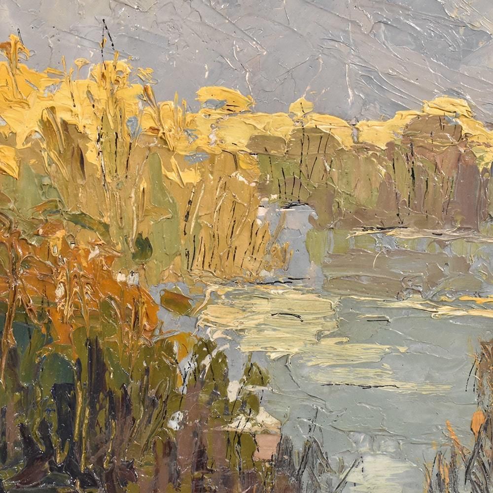 Landscape Oil Painting, Art Deco, Early 20th Century. (Qp 383) photo Art