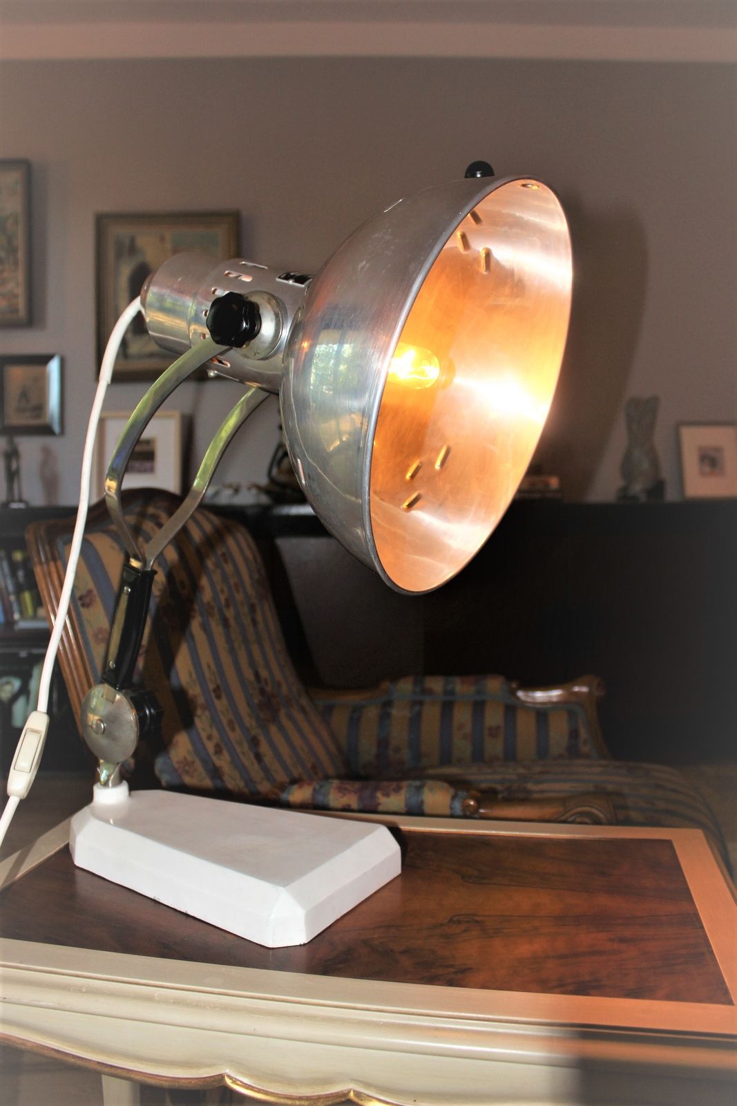 Industrial Table Lamp 70s Light Factory Design Nickel And Steel photo furniture