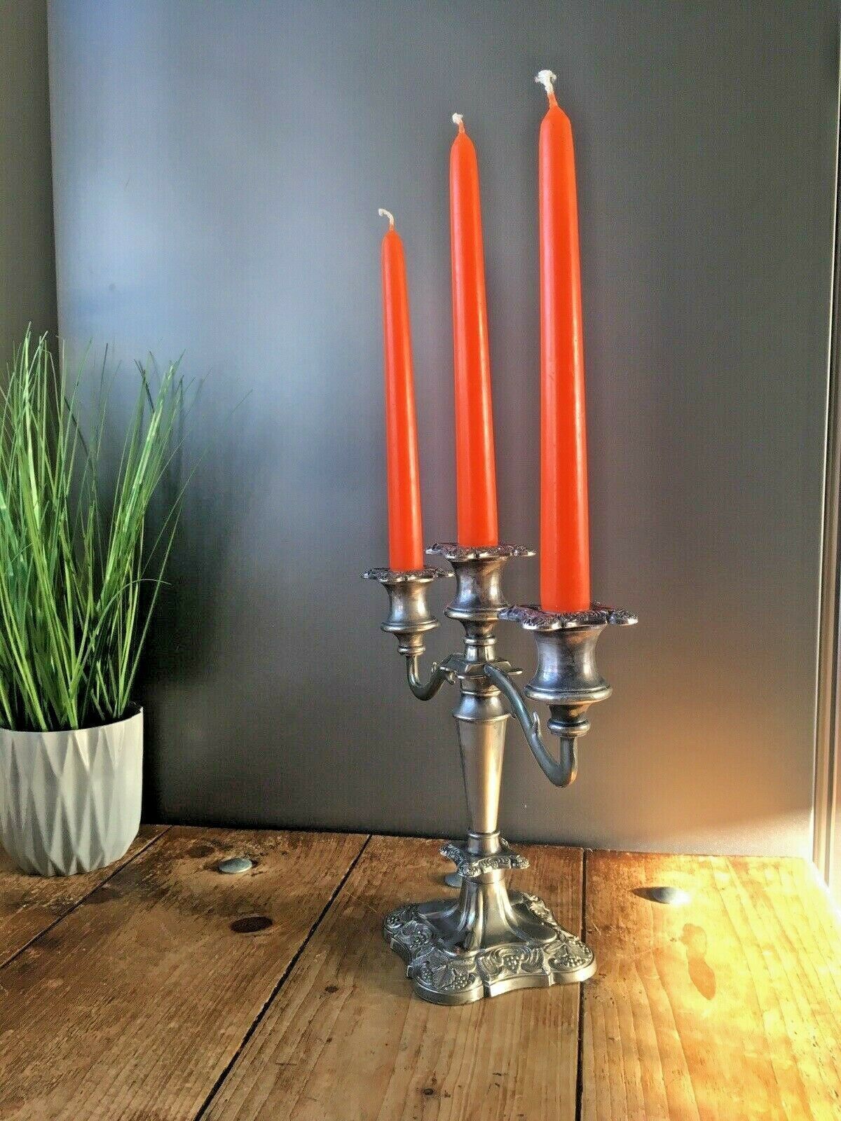 Quality English Silver Plated Leaf And Berry 3 Branch Candle Holder Candelabrum