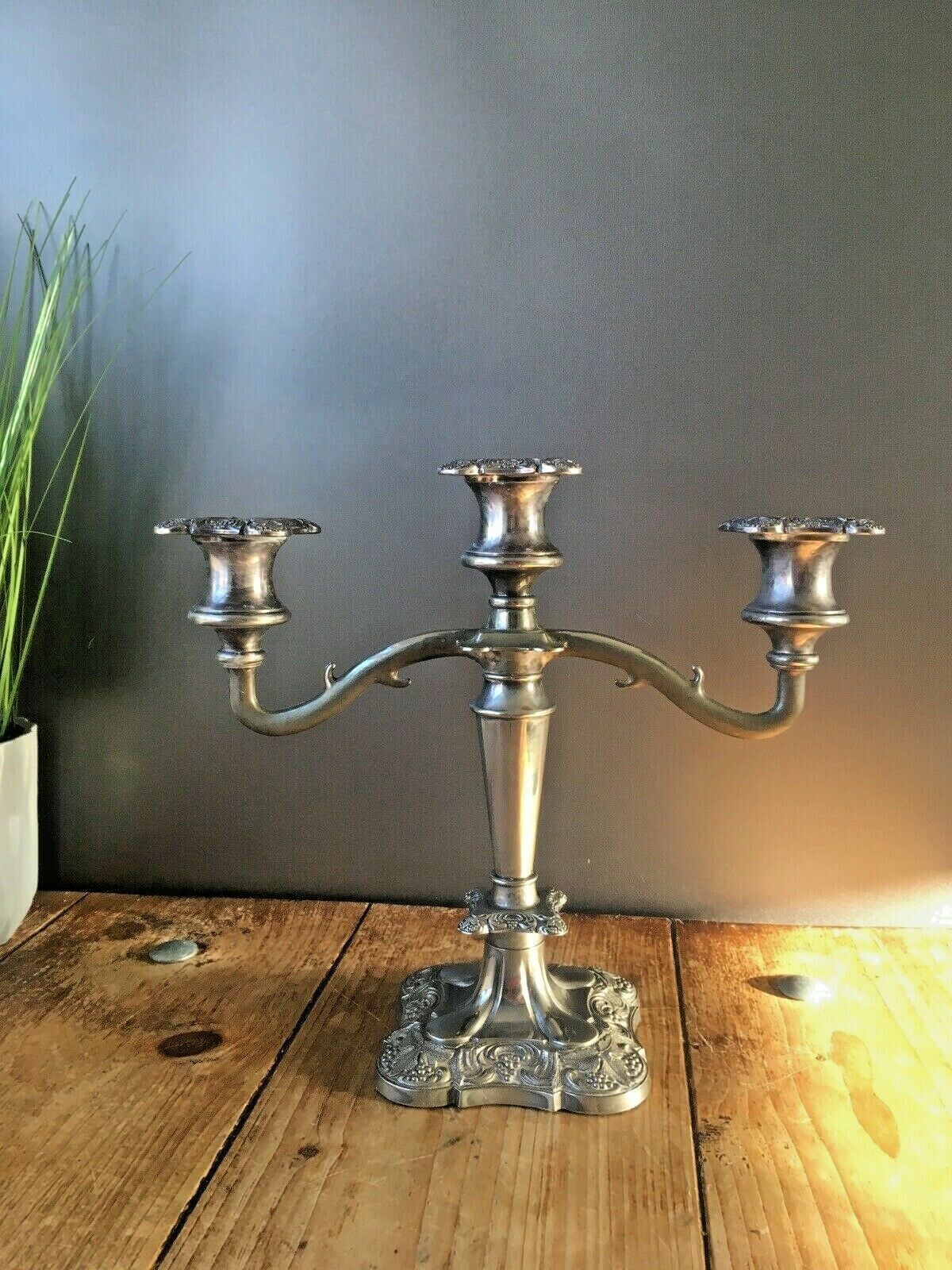 Quality English Silver Plated Leaf And Berry 3 Branch Candle Holder Candelabrum photo Home Decor