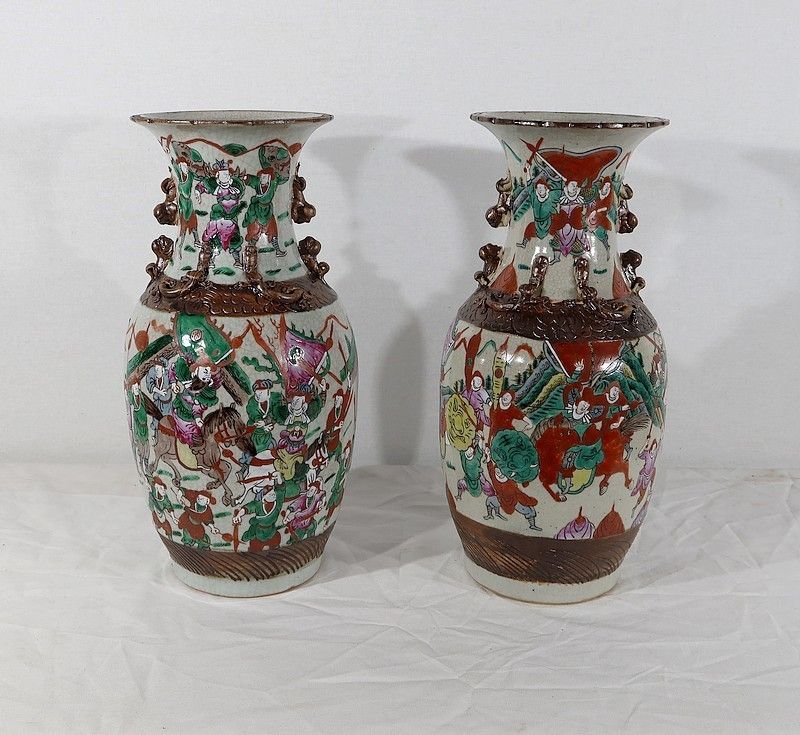 Pair Of Nanking Porcelain Vases, China   Late 19th Century
