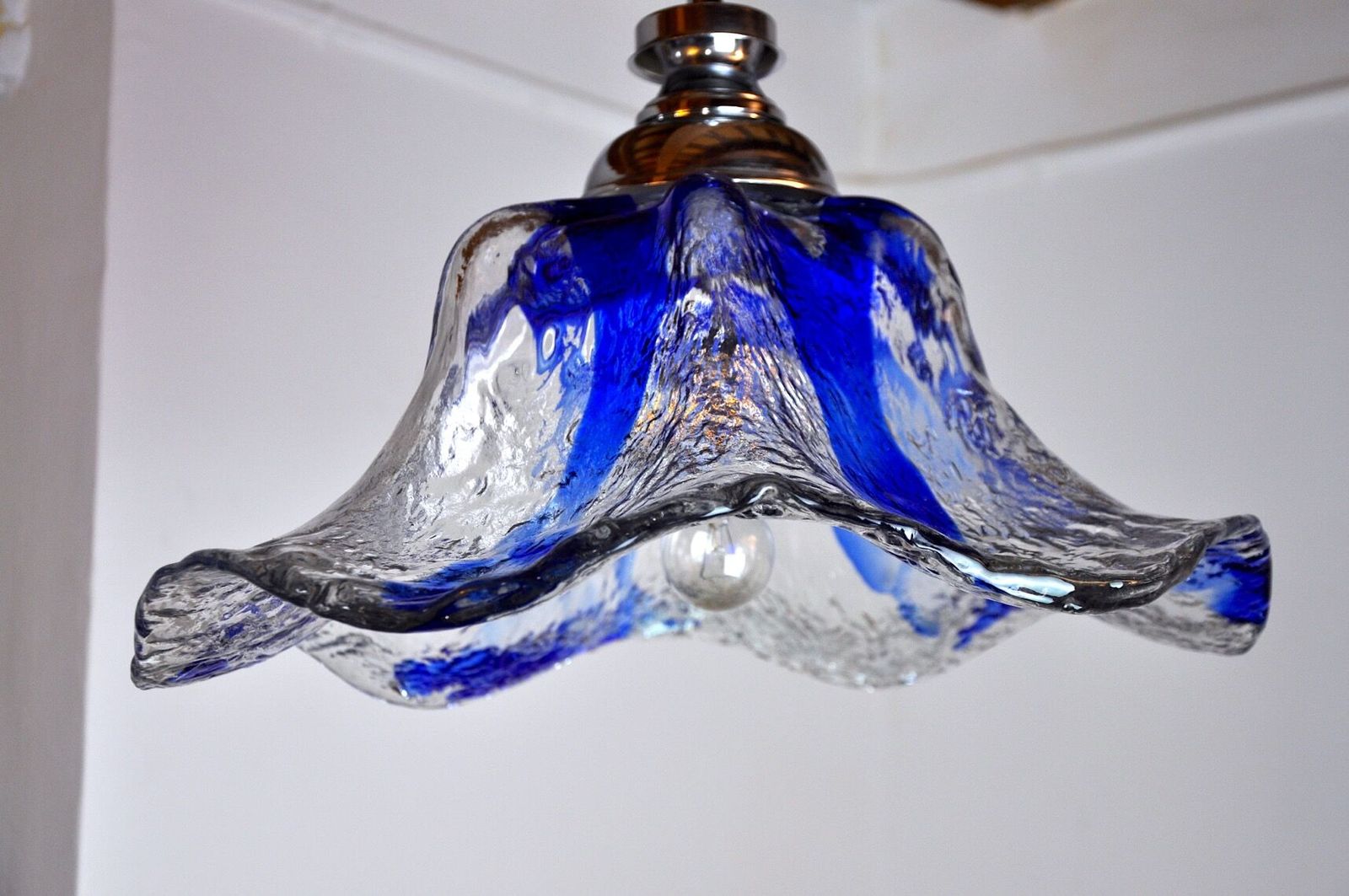 Flower Chandelier Murano Mazzega Blue Glass Italy 1970 photo Lighting