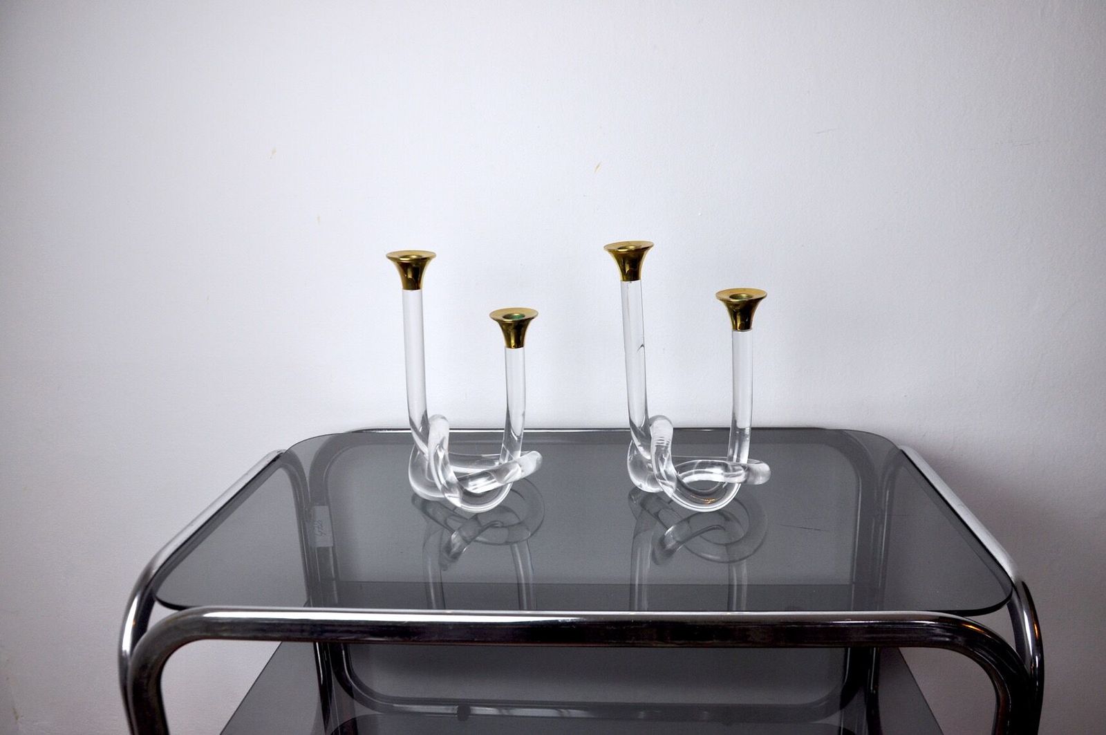 Pair Of Candle Holders Dorothy Thorpe Lucite 1970