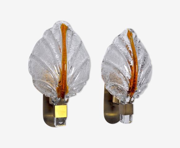 Pair Of Leaf Wall Lamps By Carl Fagerlund Murano Glass Germany 1970 photo buy
