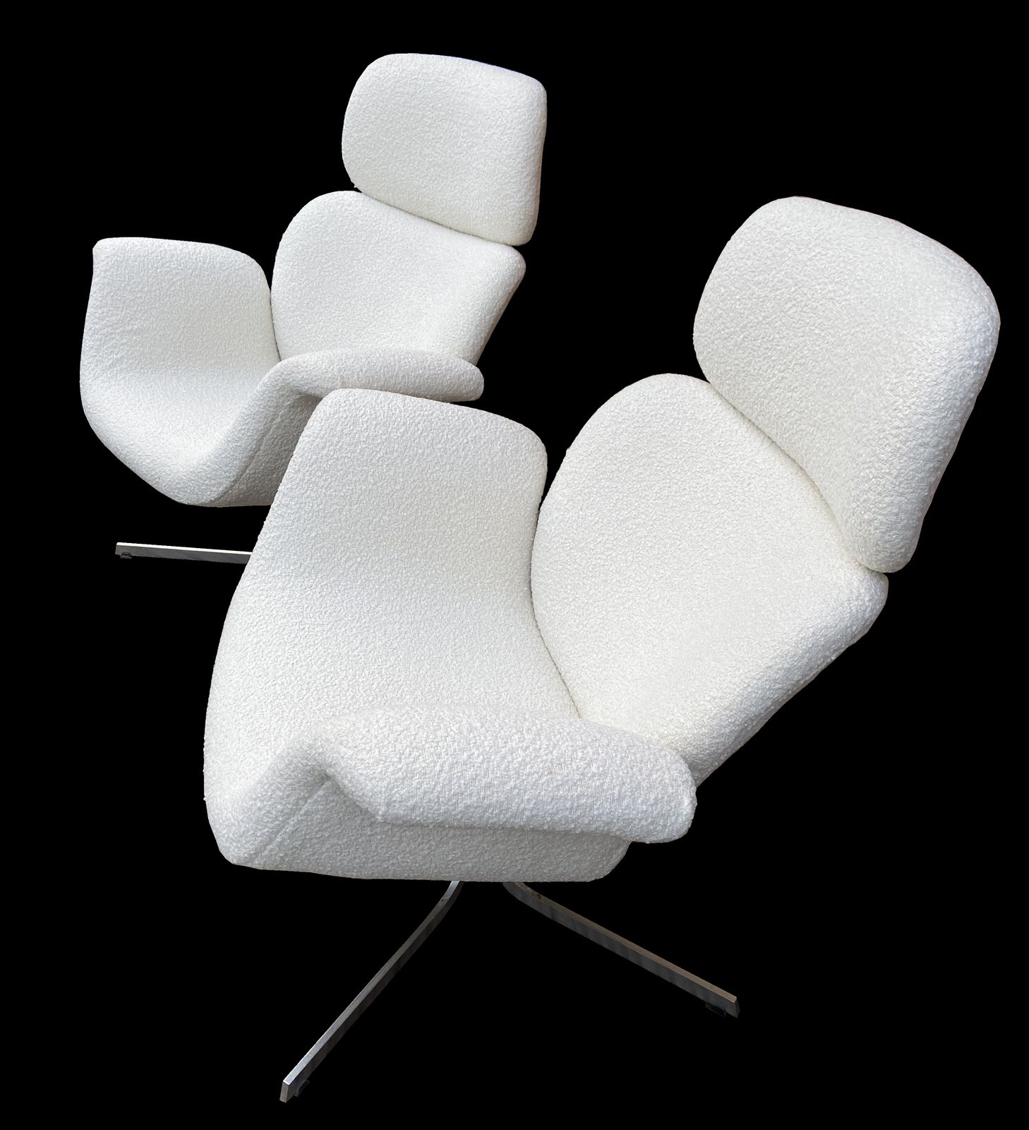 Pair Of Early Model F545, Large Tulip Chairs By Pierre Paulin For Artifort Reupholstered In Off White Boucle Fabric photo furniture