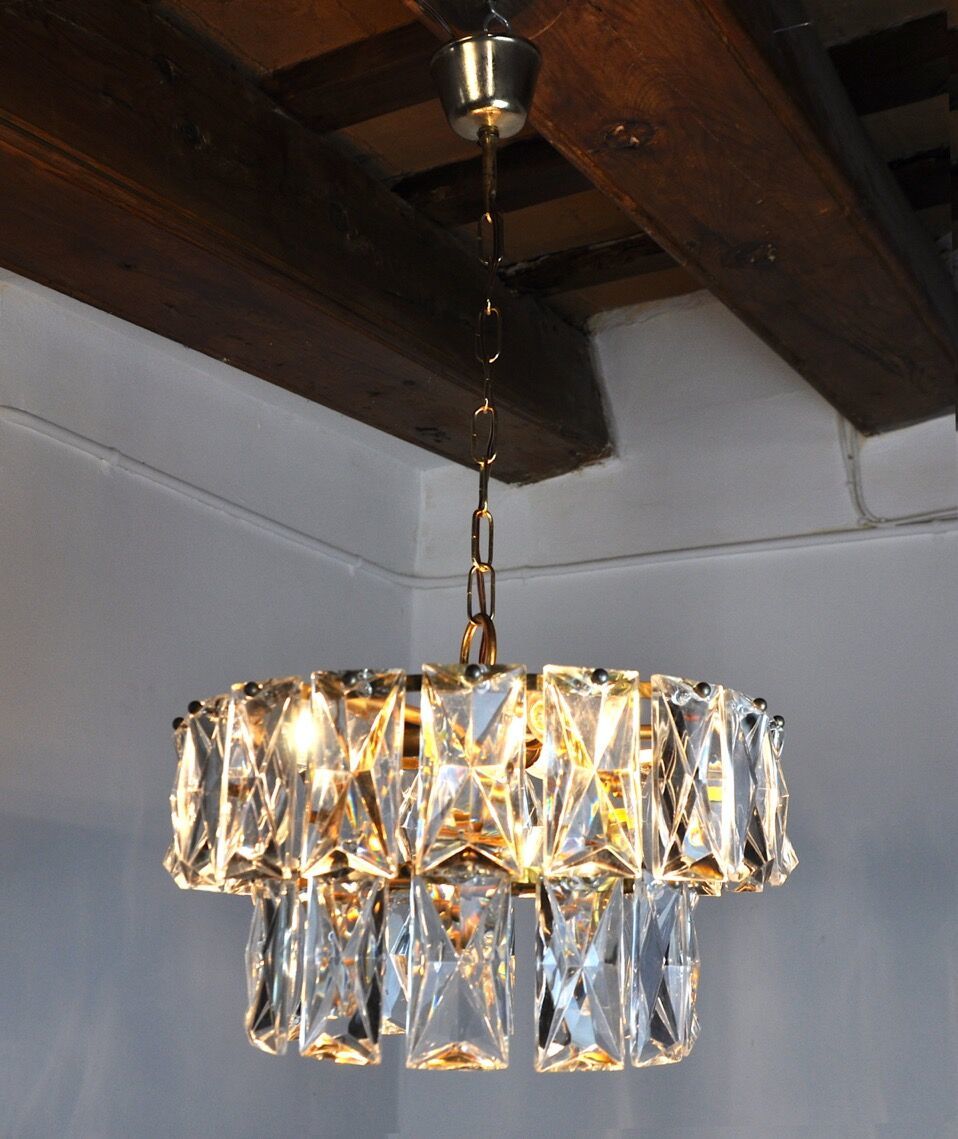 Kinkeldey Chandelier 2 Levels Crystals Germany 1970 photo Lighting