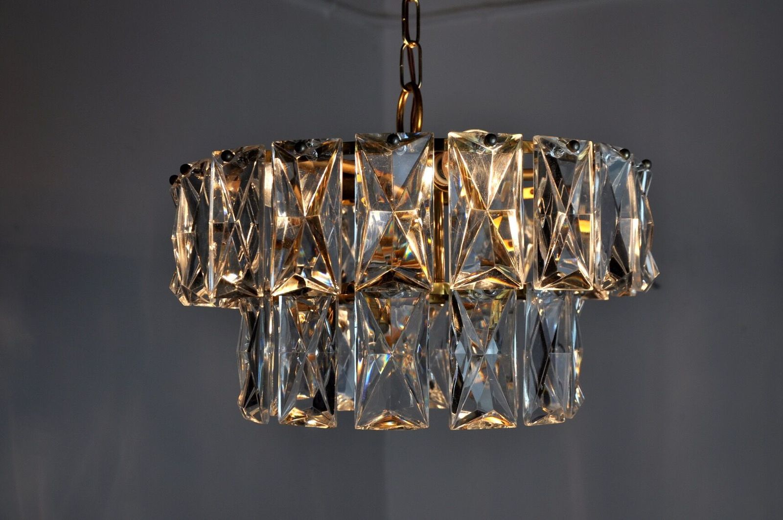 Kinkeldey Chandelier 2 Levels Crystals Germany 1970 photo vinterior