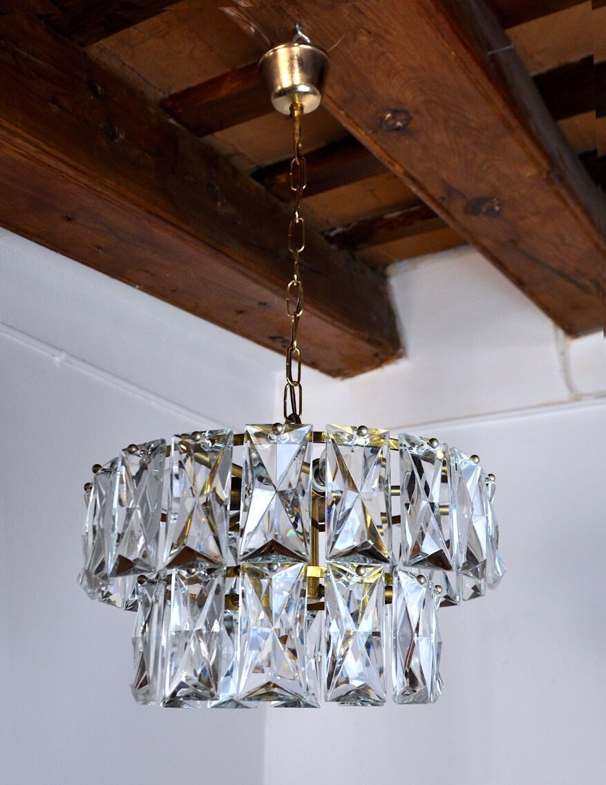 Kinkeldey Chandelier 2 Levels Crystals Germany 1970 photo vintage