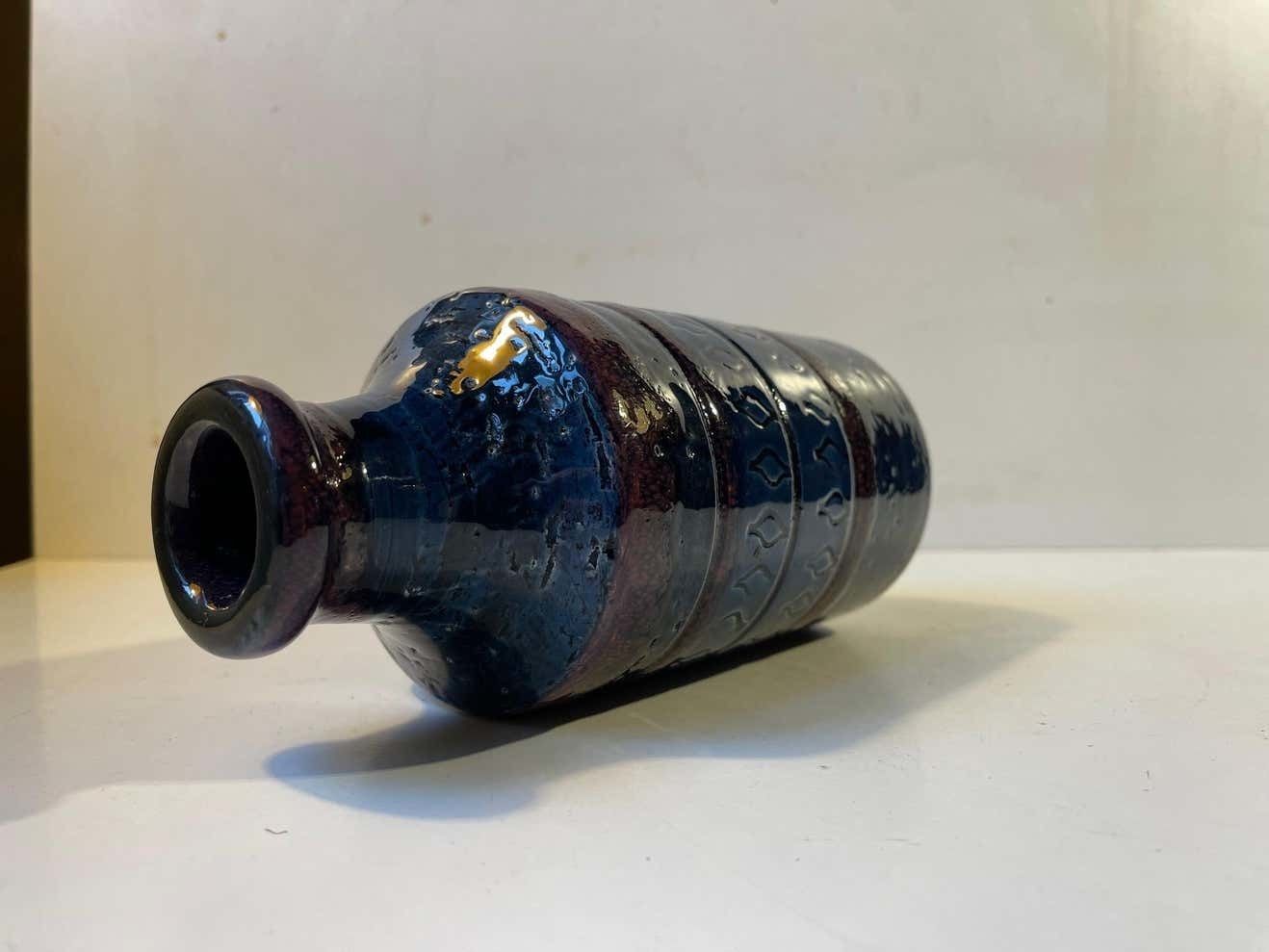 photo for sale Italian Stoneware Vase In Blue And Purple Glaze From Bitossi, 1960s