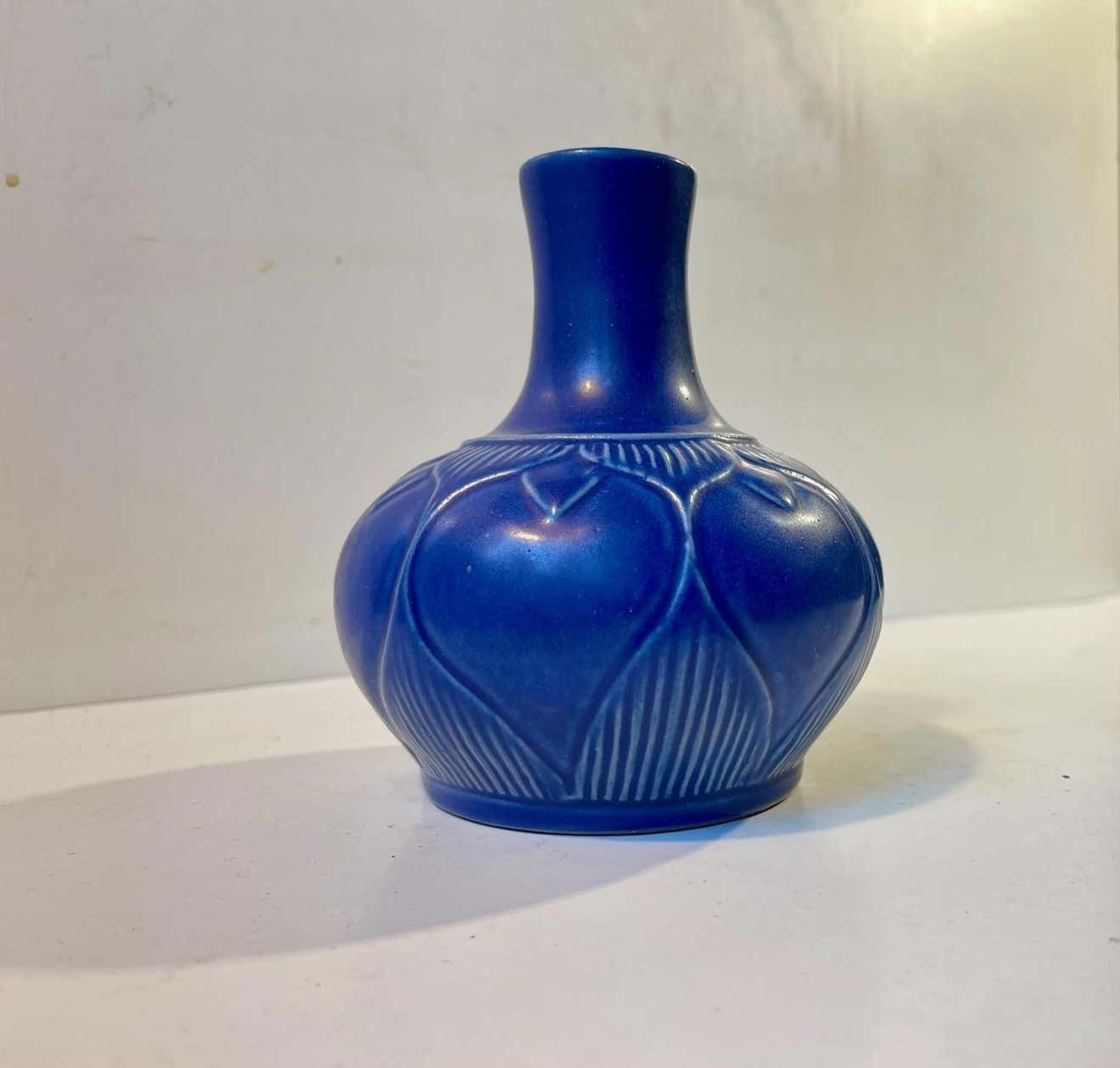 Scandinavian Stoneware Vase With Blue Glaze From Lauritz Hjorth, 1950s photo furniture