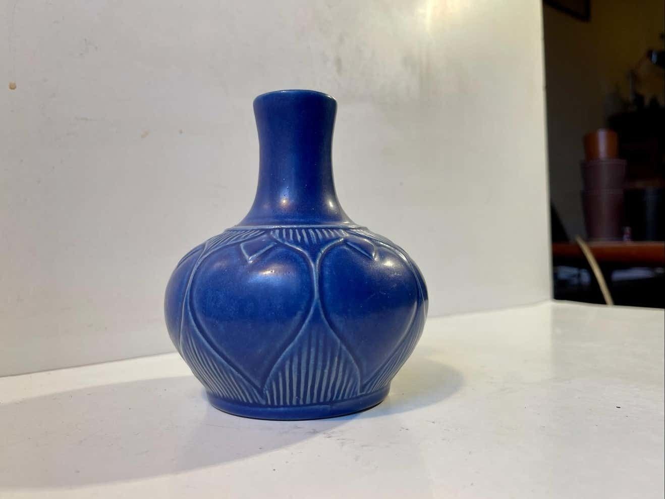 Scandinavian Stoneware Vase With Blue Glaze From Lauritz Hjorth, 1950s photo Home Decor