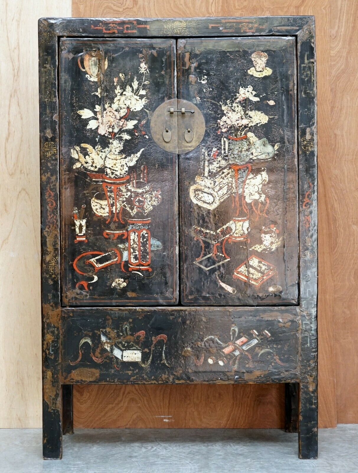 Antique Circa 1800 Chinese Hand Painted Wedding Cabinet Housekeepers Cupboard photo furniture