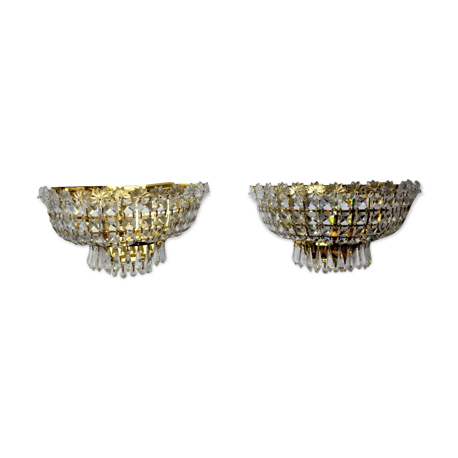 Pair Of Regency Wall Lamps, Cut Crystals, Italy, 1980