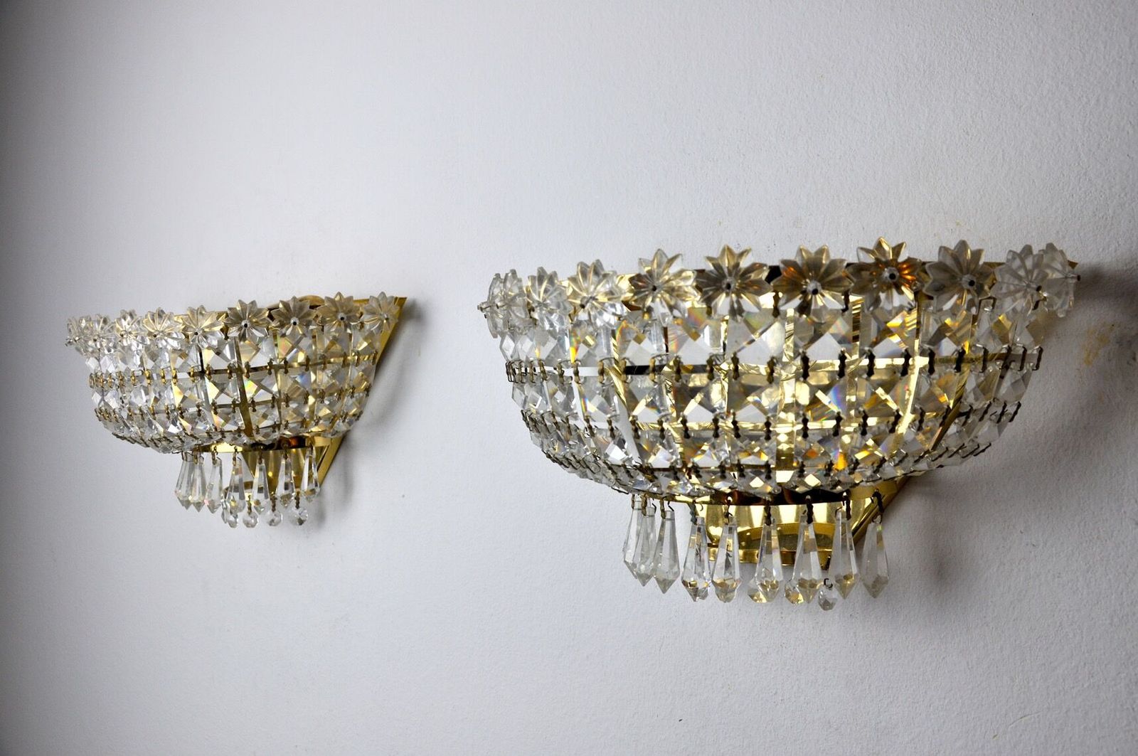 Pair Of Regency Wall Lamps, Cut Crystals, Italy, 1980 photo furniture