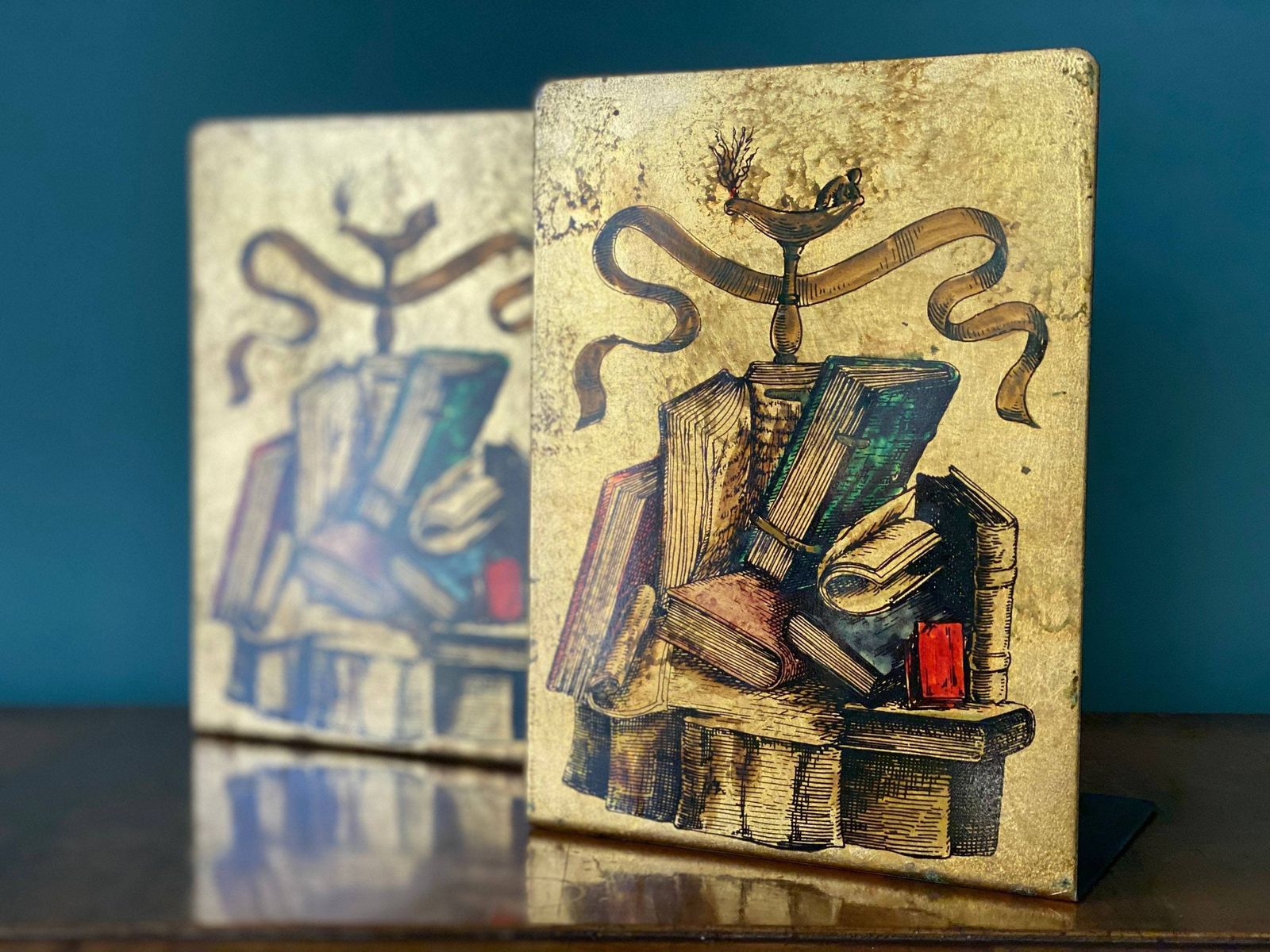 Vintage Italian Felice Galbiati Metal Painted Bookends