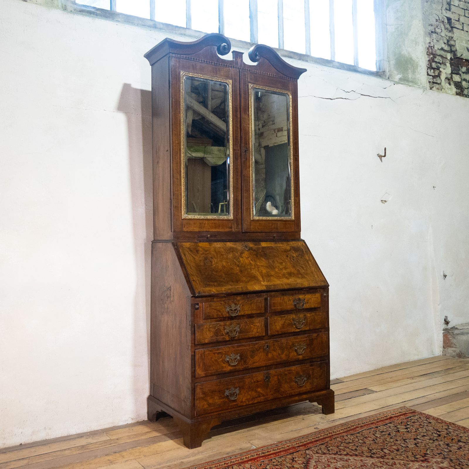 An 18th Century George I Walnut & Feather Banded Fall Front Bureau Bookcase photo furniture