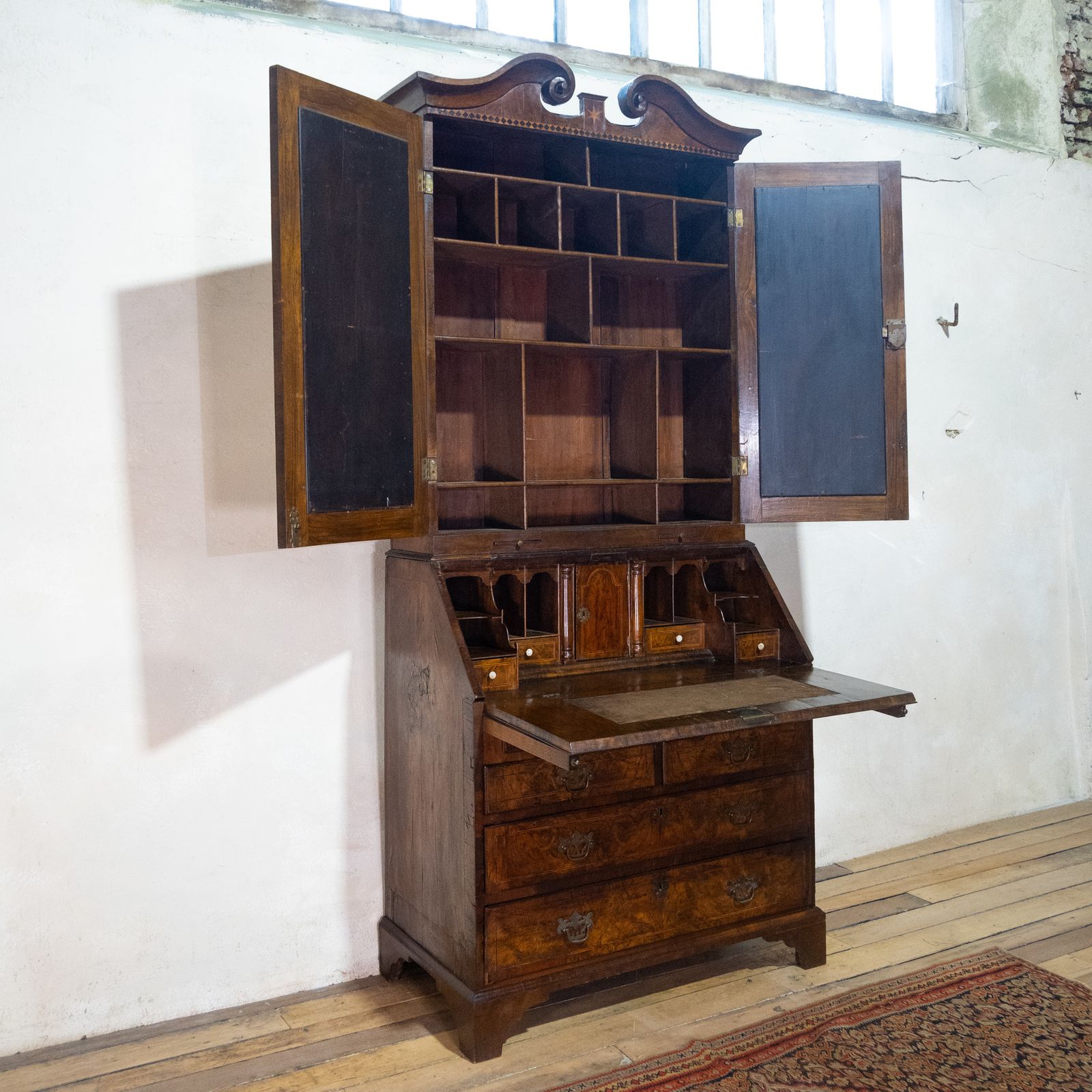 An 18th Century George I Walnut & Feather Banded Fall Front Bureau Bookcase photo for sale