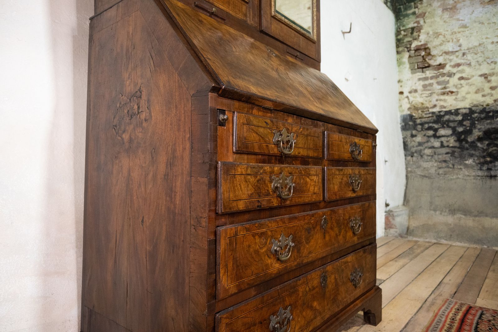 An 18th Century George I Walnut & Feather Banded Fall Front Bureau Bookcase photo buy