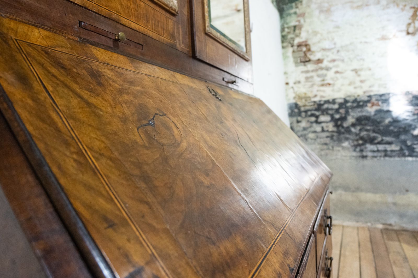 Furniture An 18th Century George I Walnut & Feather Banded Fall Front Bureau Bookcase photo