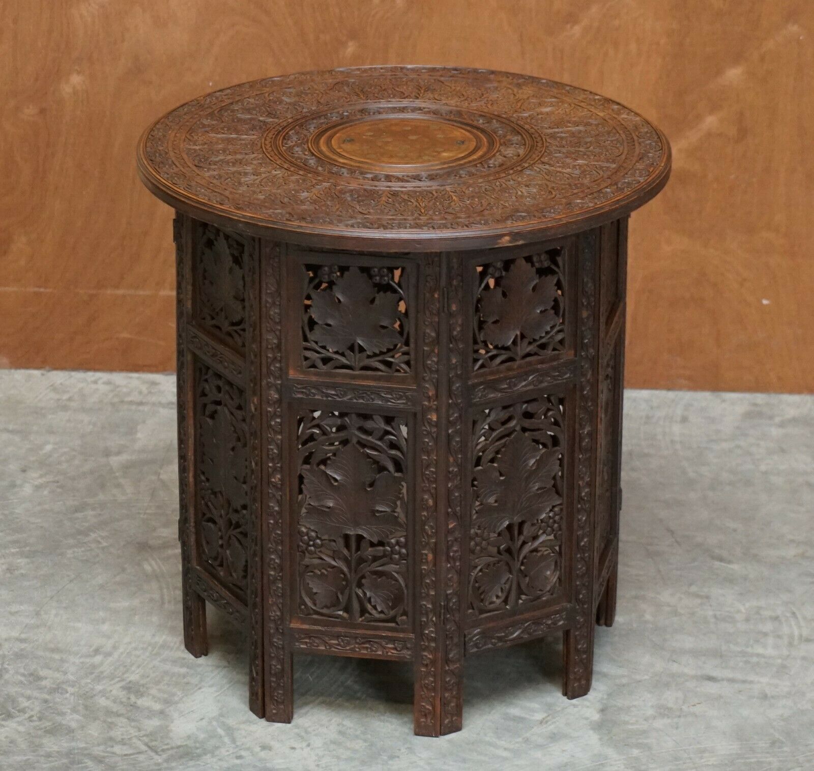 Hand Carved Burmese Folding Rosewood Antique Octagonal Side End Lamp Wine Table photo furniture
