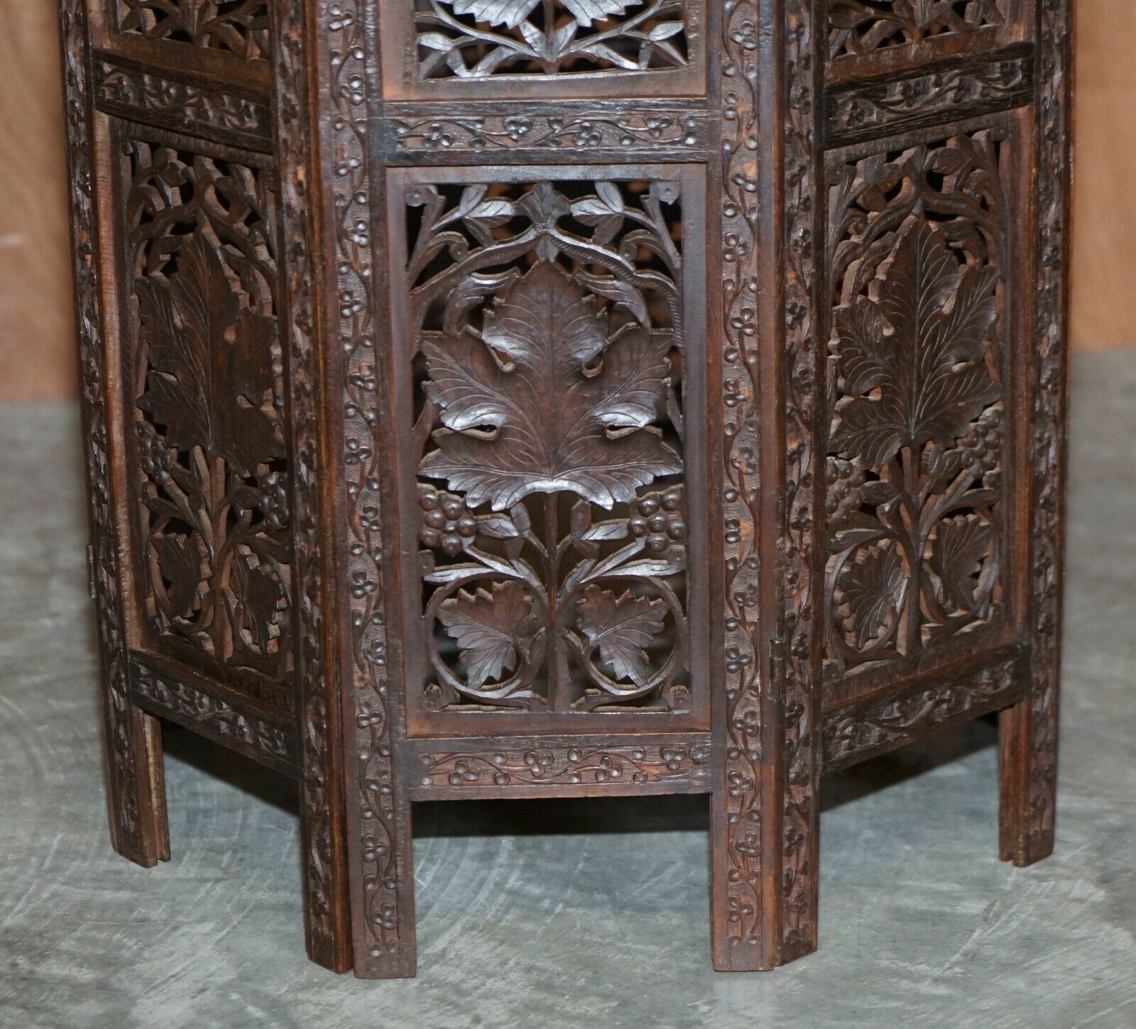Hand Carved Burmese Folding Rosewood Antique Octagonal Side End Lamp Wine Table photo vintage