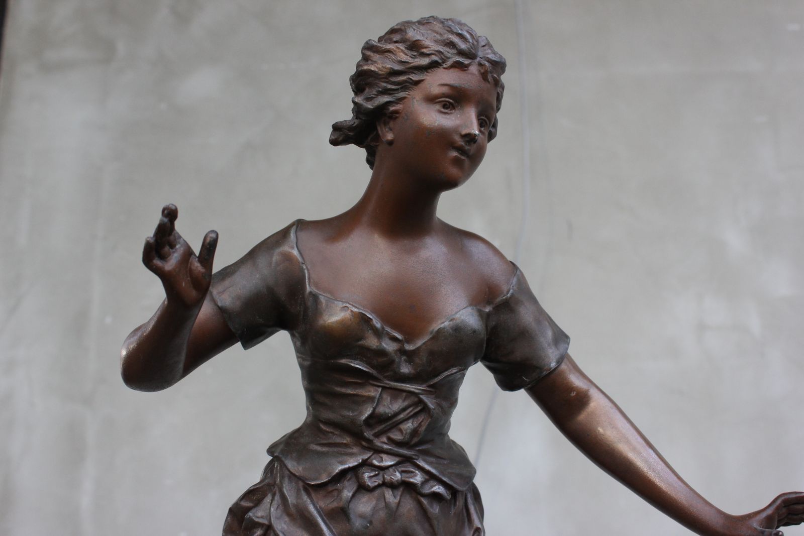 French Original Rancoulet Signed Statue Spelter Beautiful Girl On Wood Base photo 720.0