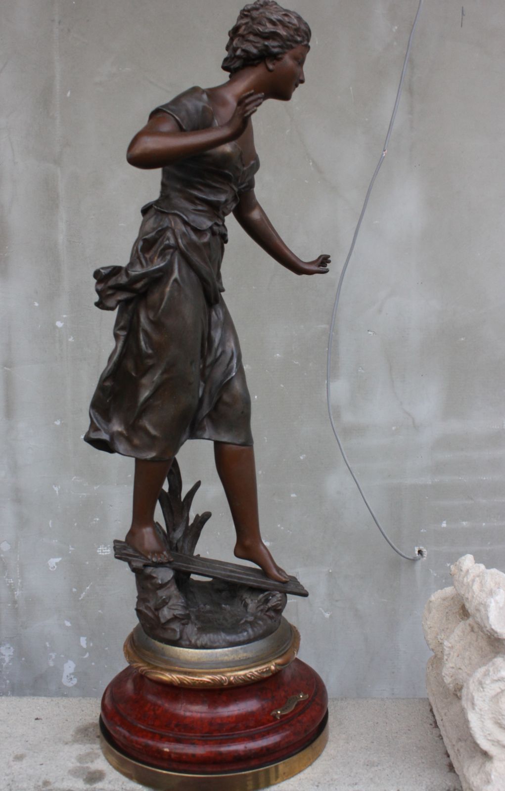 French Original Rancoulet Signed Statue Spelter Beautiful Girl On Wood Base photo vinterior