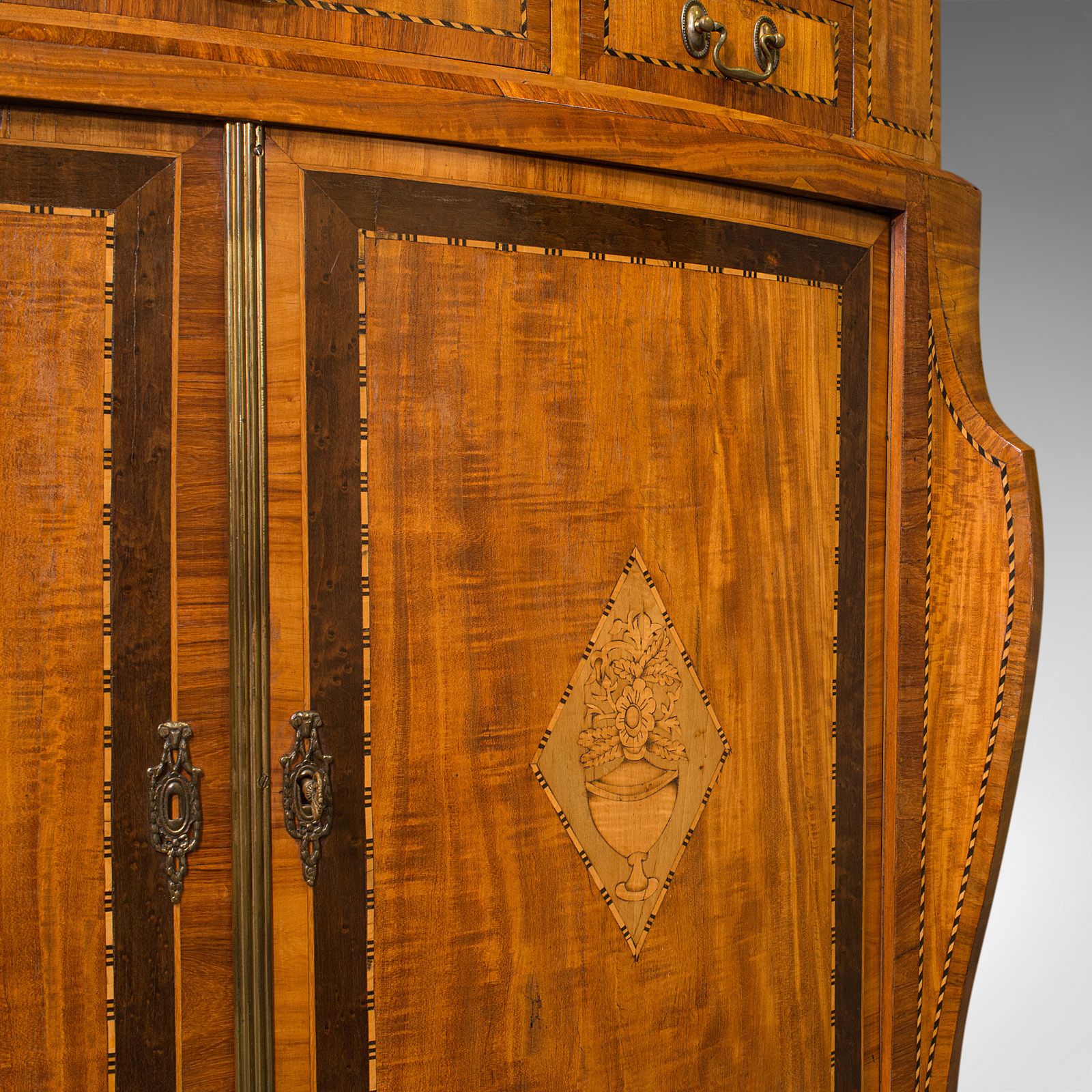 Antique Showcase Corner Cabinet, Dutch, Satinwood, Display Case, 1880 photo vintage