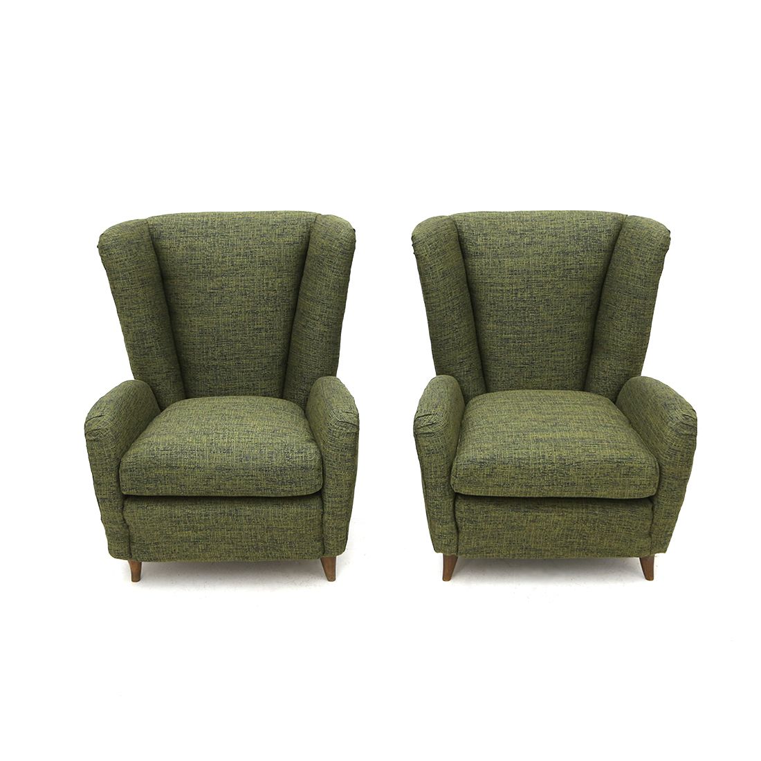 Pair Of Armchairs In Green Fabric, 1940s photo for sale