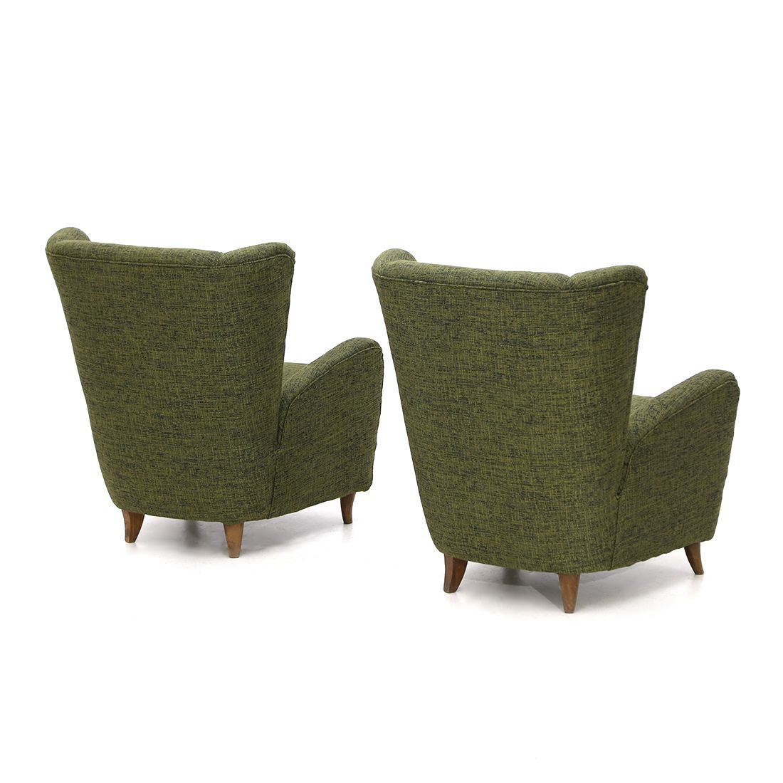Furniture Pair Of Armchairs In Green Fabric, 1940s photo