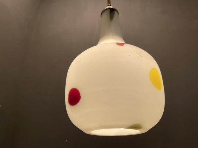 Italian Opaline Glass Light Pendant By De Mayo 1970’s photo furniture