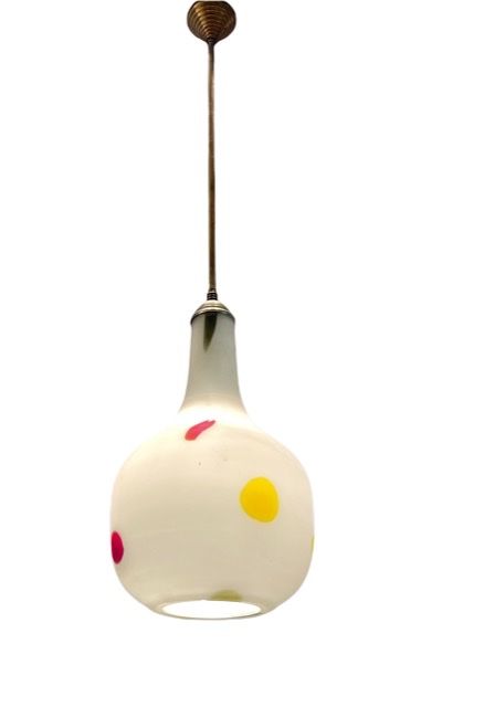 Italian Opaline Glass Light Pendant By De Mayo 1970’s photo for sale