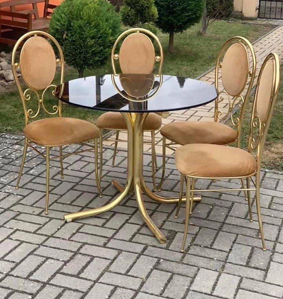 Vintage Italian Brass Dining Chairs And Table By Paolo Salice, 1970s, Set Of 5 photo furniture