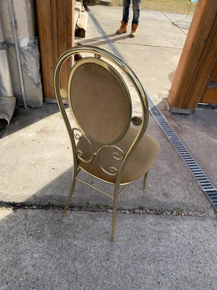 Vintage Italian Brass Dining Chairs And Table By Paolo Salice, 1970s, Set Of 5 photo Furniture
