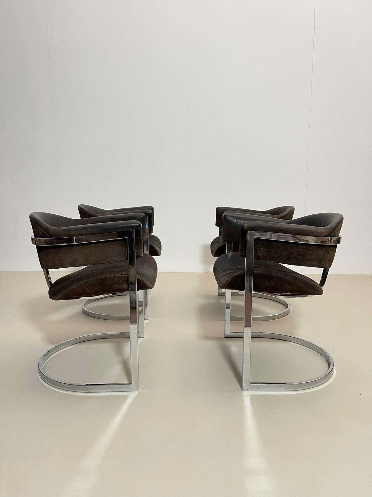 photo for sale Pair Of Chrome & Leather Armchairs By Vittorio Introini For Mario Sabot, 1970s,