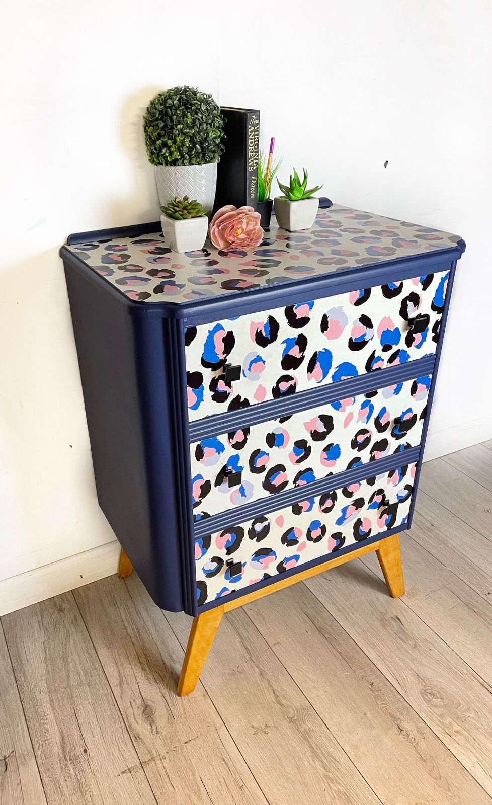 Blue And Pink Leopard Chest Of Drawers photo for sale